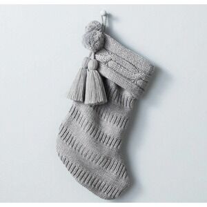 NWT Cable Knit Holiday Tassels Stocking Gray Target Hearth & Hand with Magnolia